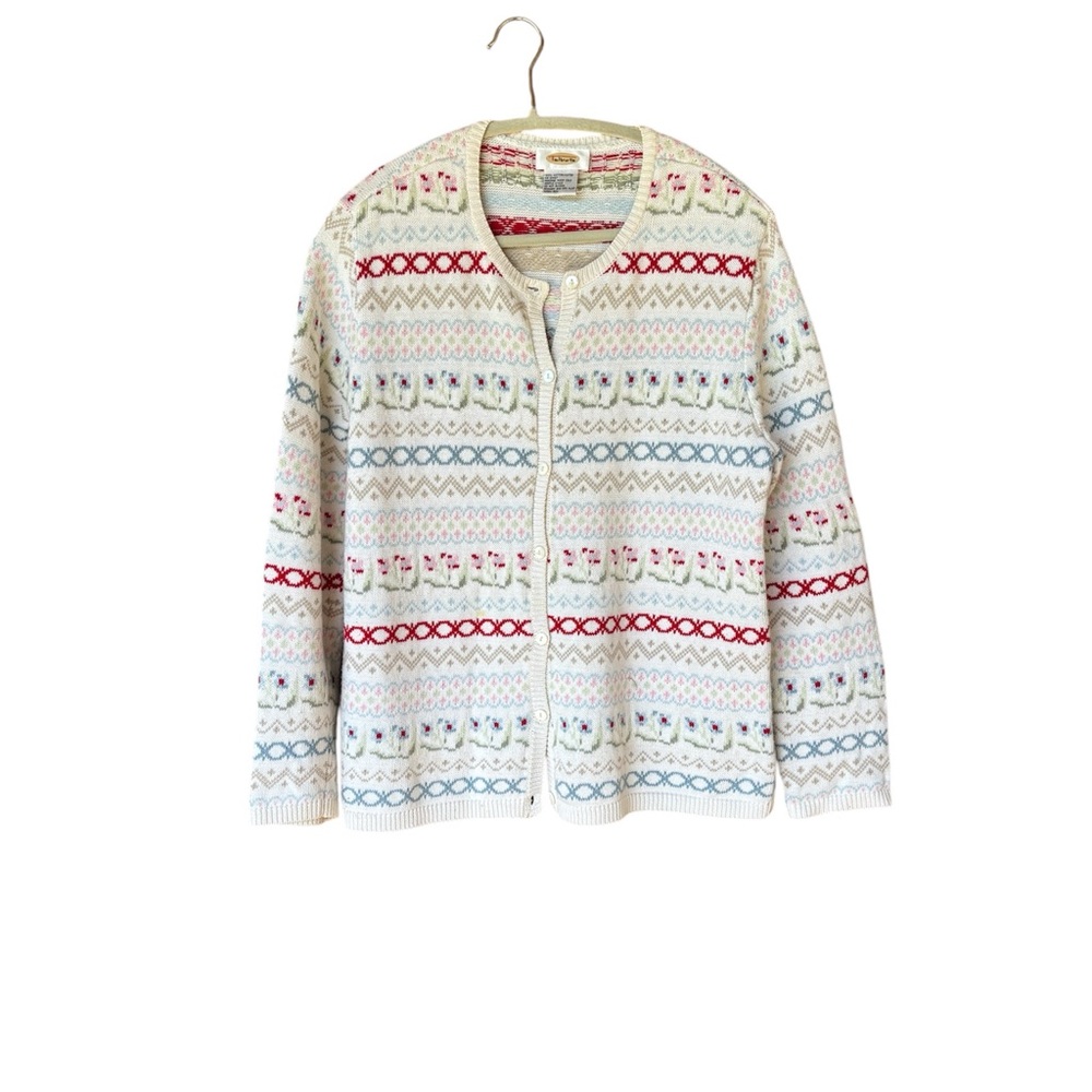 Talbots Fair Isle Knit Cardigan Sweater Small‎ 100% Cotton Preppy Cottagecore